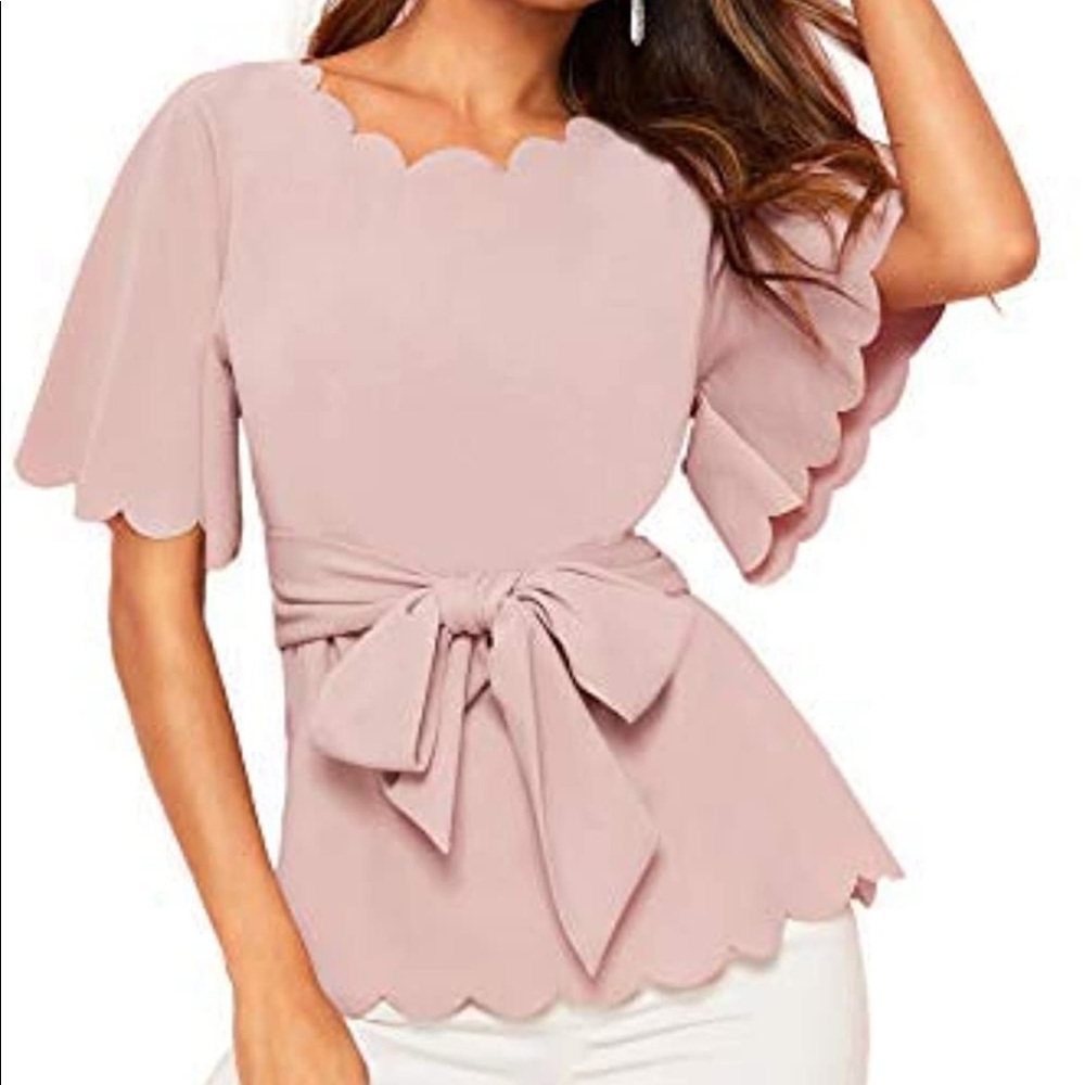 ROWME scalloped flutter sleeve waist defined too